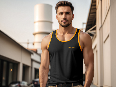 Tank Top apparel casual clothes clothing cotton edging fabric fashion free freebie male man mockup short streetwear tank top wear