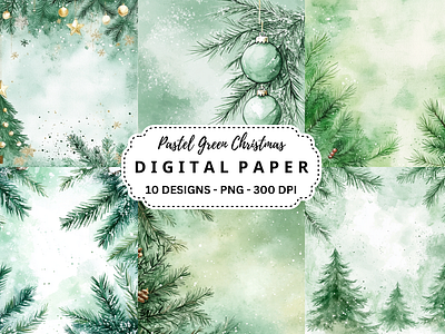 Pastel Green Christmas Digital Paper 3d animation branding graphic design logo motion graphics ui