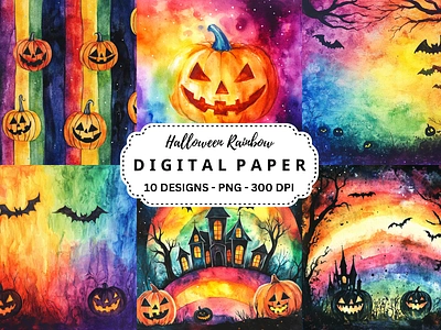 Watercolor Halloween Rainbow Background 3d animation branding graphic design logo motion graphics mugs ui