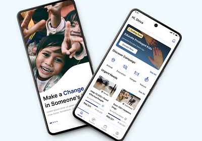 Charity Mobile Application charity design fund home home page intro screens landing page mobile navigation non profit ui ux