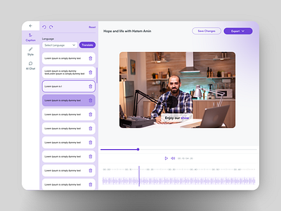 Video Editor caption editor purple translation ui video web webapp