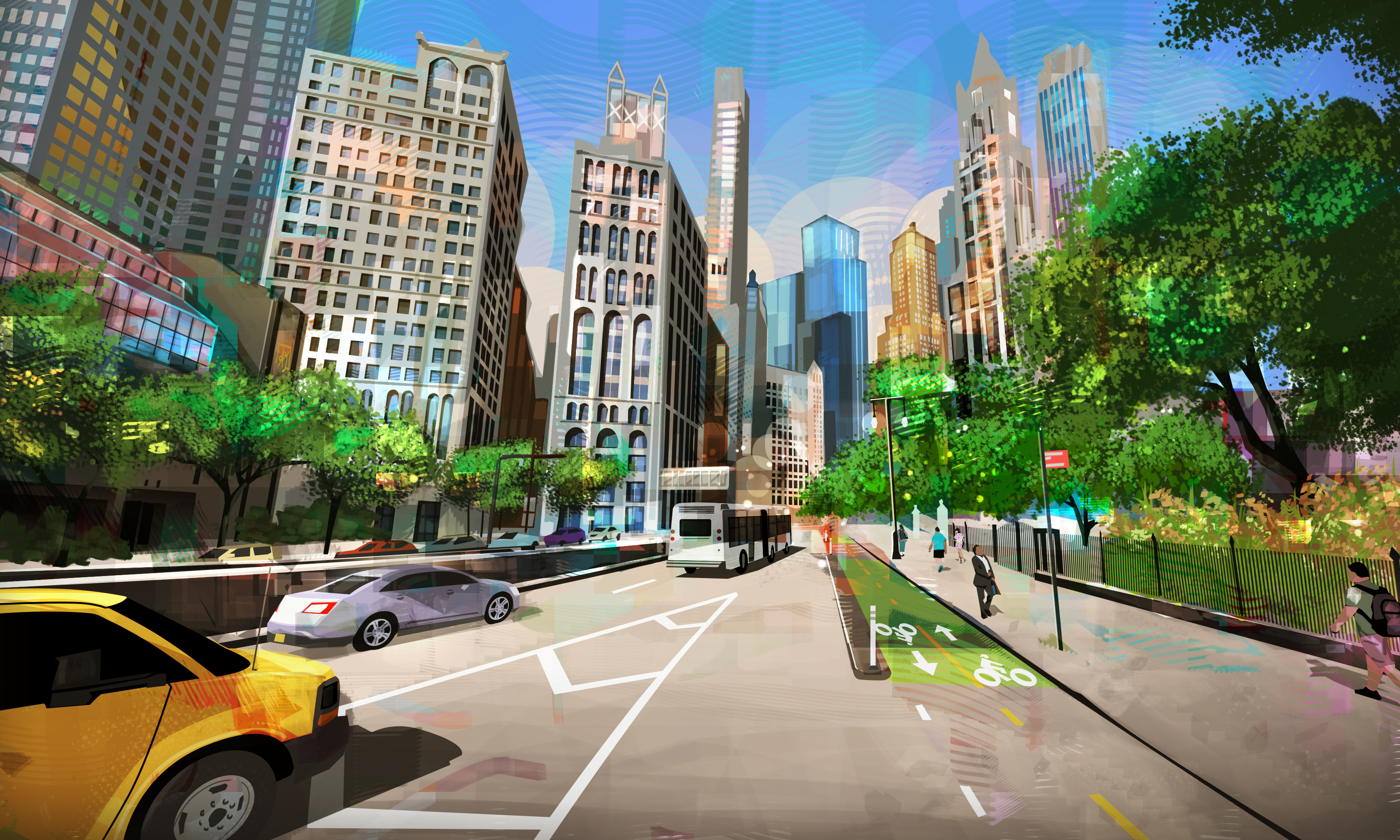 Quick Stroll city colourful illustration new york nyc print street vector