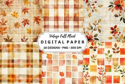 Watercolor Vintage Fall Plaid Background autumn clipart commercial use art decorations fall graphic design illustration mugs trumbler wrap