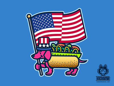 Patriotic Chicago Dog america american flag chicago chicago dog dachshund dog flag hot dog illustration illustrator red white and blue vector wiener dog