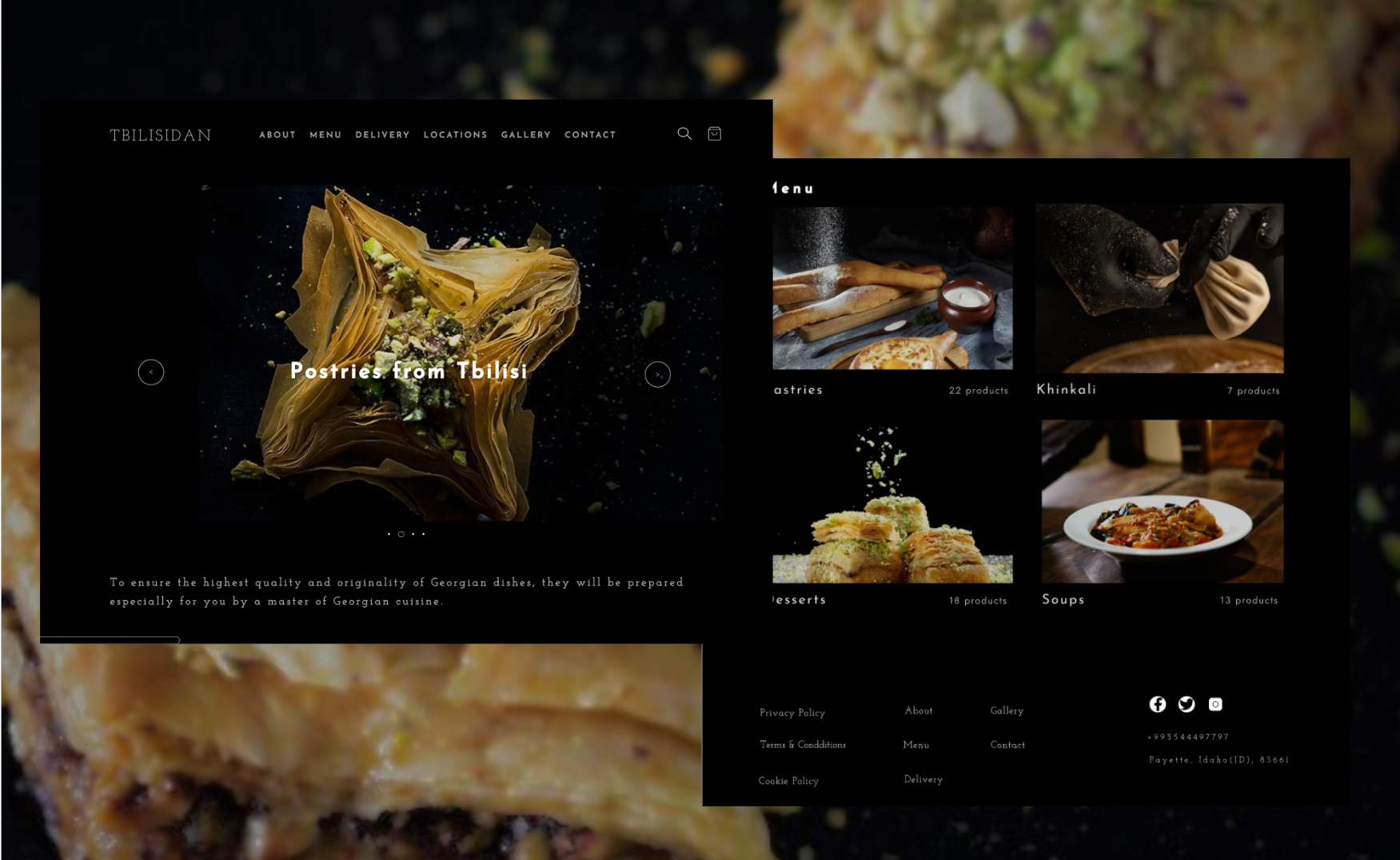 TBILISIDAN Restaurant website design. black design food product design restaurant ui ui design ux design web design
