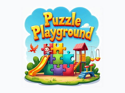 kids gaming logo "Puzzle Playground" Design 3d logo app icon app logo baby logo branding creative digital art logo game logo gaming logo kids logo logo play logo playground puzzle game