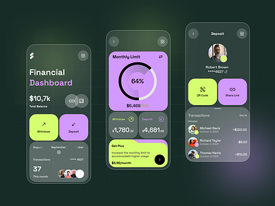 Glassmorphism Fintech UI Design | Bento UI app banking app bento design branding design finance app fintech glassmorphism graphic design illustration logo mobile app typography ui uiux ux vector