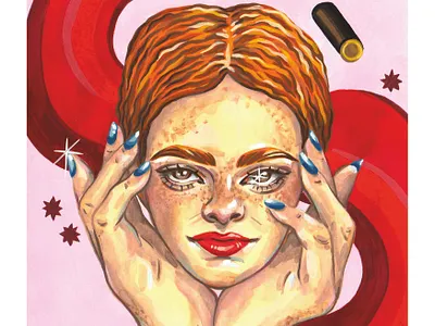 Lipstick barbie beauty character commercial contemporary art editorial expressive art feminine glamour gouache hands illustration illustrator makeup modern art painting portrait sparkles stars woman
