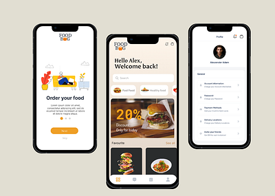 FOODBAG - Mobile App food delivery app graphic design mobile app ui ux