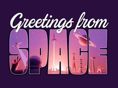 Greetings From Space 3d augmented reality illustration logo