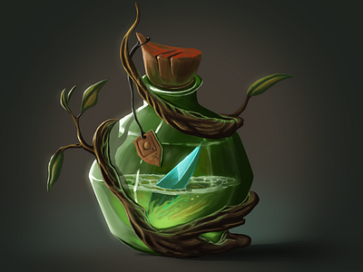 Fantasy Bottle Design [Gem] bottle branding concept conceptart earthly fantasy labeldesign