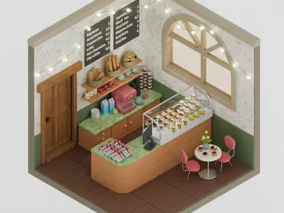 Isometric 3D cafe 3d branding cafe cute illustration interior design isometric