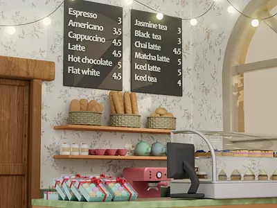 Isometric 3D cafe 3d branding cafe coffee shop cute design for social media illustration