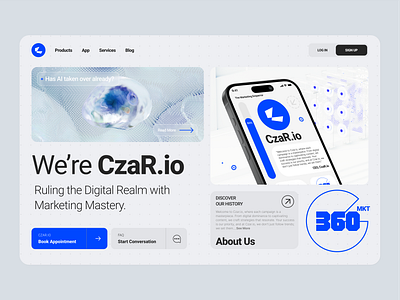 Website - CzaR.io agency app blue branding design development product saas ui uiux ux web web design web header website work