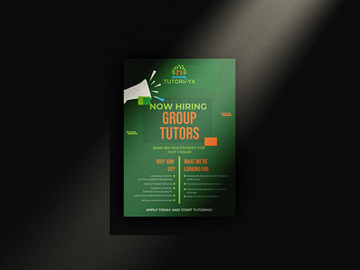 Now Hiring Flyer Design a4 flyer graphic design green hiring illustration now orange print simple tutors vector