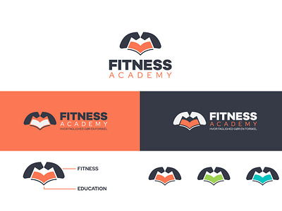 Fitness Academy Logo academy ai arms book coach creative education exercise fit fitness gym hand health illustration logo meaningful minimal muscle personal training