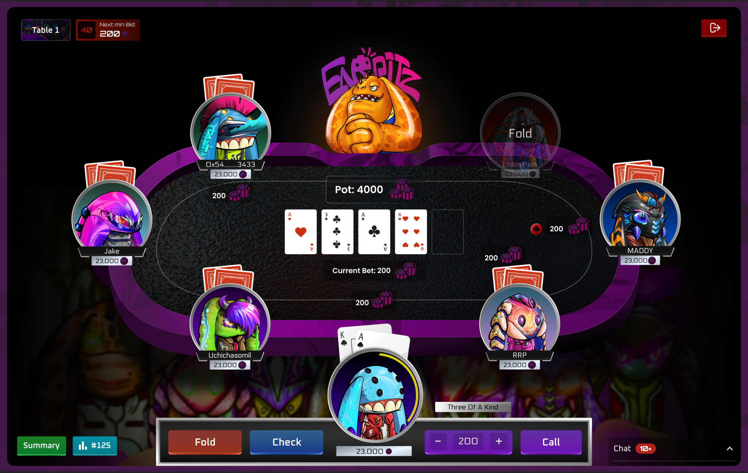 Poker table game UI 3d cards casino crypto figma game nft play poker table ui