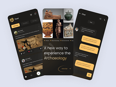 Feed - Archaeology Mobile App Design app app design app ui design archaelogy app ui archaeology app archaeology app design chatting app design design figma app design history app design nature app design social app design social media app design ui zoo app design