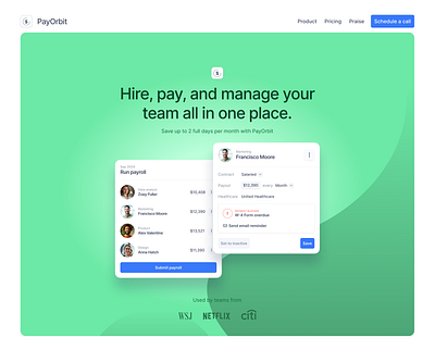 Payroll SaaS landing page concept app ui branding concept dailyui landing page product design ui ui ux ui ux design web design webflow