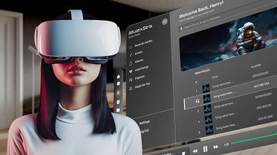 MuzixStra. - Music Player UI, Spatial Design Concept apple vision pro augmented reality design inspiration glassmorphism music player ui spatial design ui design uiux user interface virtual reality vr design