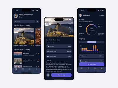 🌲 Hiking Adventure App app beauty best clean dark mood design figma hiking nature new sport travel ui ux