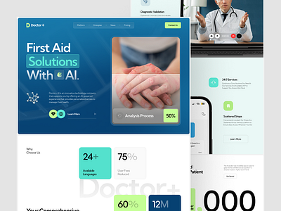 Doctor AI Health Website aesthetich ai design diagnosis doctor graphic design health healthcare hospital illness medical medicine minimalist modern pa sass treatment ui website