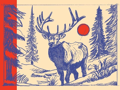 Elk Sketch antlers card composition design drawing elk environment holiday illustration landscape pine series sketch snow texture thumbnail tree trees valley woods