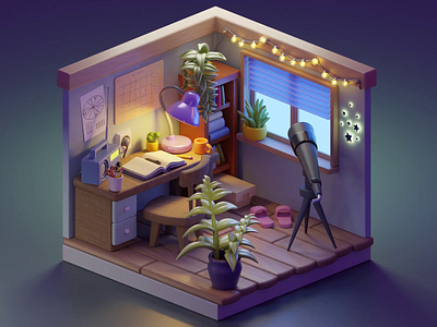 Lo-Fi Room - Tutorial Project 3d 3d modeling blender blendercycles design illustration lighting lofi model polygonrunway render tutorial