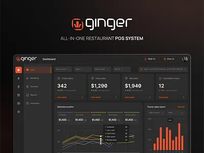 GINGER: All-In-One Restaurant POS System caffe dark ginger pos restaurant saas simple ui