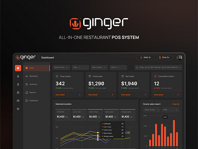 GINGER: All-In-One Restaurant POS System caffe dark ginger pos restaurant saas simple ui