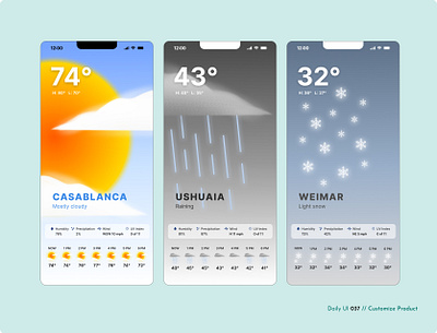 Daily UI Challenge #037 - Weather challenge daily ui daily ui 37 mobile app rain snow sun weather weather app weather forecast