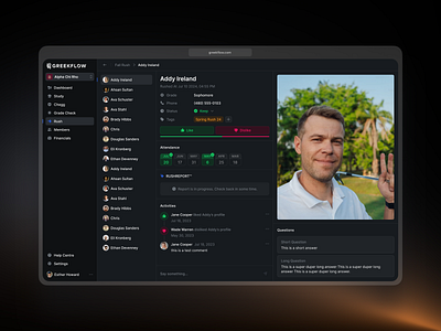 Rush Profile activities app dashboard events group like profile rush ui user ux
