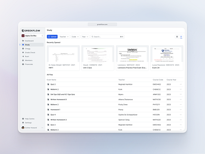Study app collage course dashboard education files study ui university ux