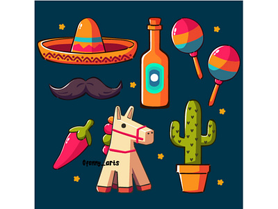 Elements Collection Mexico Icon Illustration bottle cactus celebration country culture decoration elements event festival fiesta icon illustration items mexican mexico party sombrero symbol traditional vector