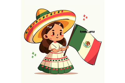 Mexico Independence Day with Girl Holding Mexican Flag cartoon celebration character commemorate culture day decoration elements festival flag girl independence mexican mexico national pride proud symbol traditional unity