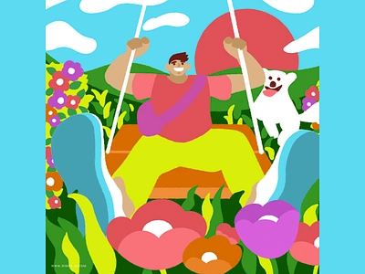 Swing dog fun illustration man pet swing