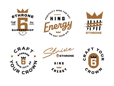 6Throne badges apparel badges bolt brand branding crown custom script energy identity illustration king logo packaging print t shirt typography