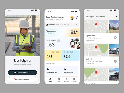 Construction Project Management Application Design agency app b2b construction dashboard design ecommerce homescreen ios management mobile product design saas tracking workflow