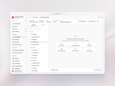 Form Builder clean complexdesign complexsaas custom dashboard dashboard design flat formbuilder minimal productstrategy redesign saas saasdesign shadcnui startups tailwind ui uiux website