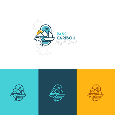 Pass Karibou beach branding dolphin graphic design logo palm sea ship