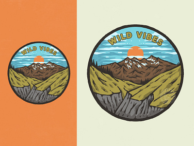 Wild vibes badge design Illustration apparel badge design brandmerch clothing design illustration merchandise mountain badge mountain design patch design patch illustration wild vibes