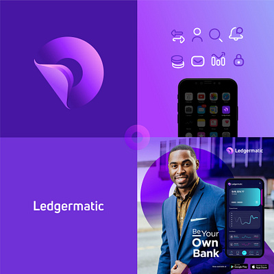 Ledgermatic brand identity branding finance graphic design icon ledgermatic logo minimalist logo purple ui ux