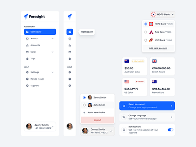 Foresight WebApp Components banking currency converter digital design finance finance app forex interface design mobile app multi currency payments travel app ui design user experience user interface ux design wallet web app