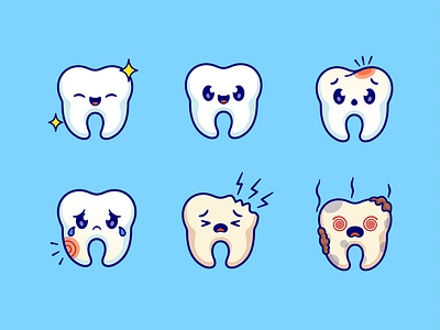 Tooth Character Expression🦷 angry branding bright cartoon character cry cute dentist doodle expression flat healthy icon illustration logo sad sick smile teeth tooth