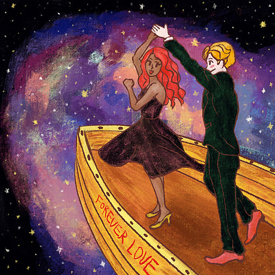 Starry Night Illustration artwork boat character couple dance dancing drawing galaxy graphic design illustration korean love mood night romantic star