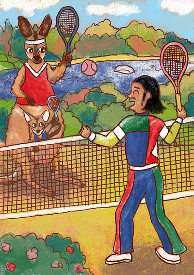 Tennis with Kangaroo Illustration activity animal artwork australia character drawing fun graphic design illustration kangaroo korean outdoor sports tennis