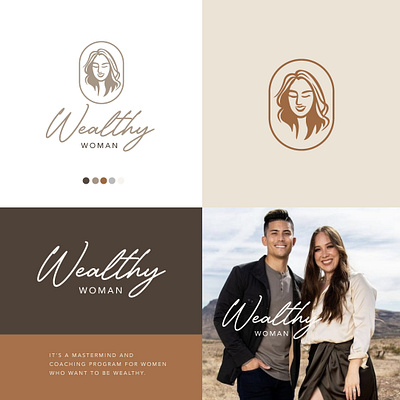 Wealthy Woman brand identity branding brown graphic design illustration logo minimalist logo wealthy woman