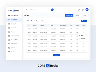 CorexBook clean creative design customer module dashboard data design design design dashboard home interface invoice invoice design invoice genrator minimal pdf product design product page report ui uiux ux