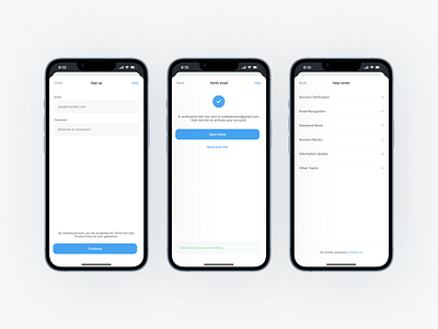 User verification and sign up · Auth · Blink auth center field flow help in inbox interaction ios iphone light log login mockup navigation sign signup ui up user