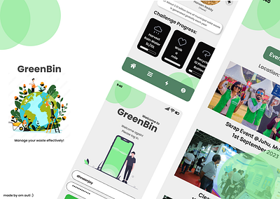 GreenBin - Waste Management Mobile App (Figma Design) android android app app design environment environment conservation figma green earth greenbin innovative ios material design mobile mobile app mobile design template ui ux waste management